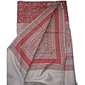 Wool Taupe and Red Jacquard Jamawar Shawl (India)