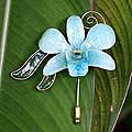 Goldplated Natural Orchid 'Baby Blue' Stickpin (Thailand)