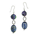 Sterling Silver Lapis and Coin Pearl Dangle Earrings (9 mm)
