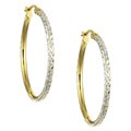 22k Yellow Gold and Sterling Silver Diamond-cut Hoop Earrings