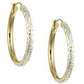 22K Yellow Gold and Sterling Silver Diamond-cut Hoop Earrings