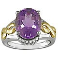 Silver and 14k Gold Amethyst and Diamond Ring