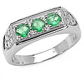Sterling Silver Genuine Emerald 3-stone Ring (Size 7)
