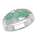 Sterling Silver Genuine Emerald and White Topaz Ring (Size 7)