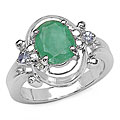 Sterling Silver Emerald and Tanzanite Ring (Size 7)