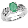 Silver Genuine Emerald and White Topaz Ring (Size 7)