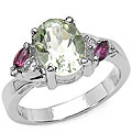 Silver Genuine Green Amethyst and White Topaz Ring (Size 7)