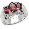 Sterling Silver Genuine Garnet 3-stone Ring (Size 7)