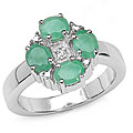 Silver Genuine Emerald and White Topaz Ring (Size 7)
