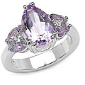 Silver Genuine Amethyst and White Topaz Ring (Size 7)