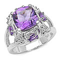 Silver Genuine Amethyst and White Topaz Ring (Size 7)