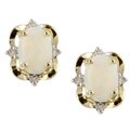 10k Yellow Gold 1/10ct TDW Diamond and Opal Earrings