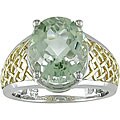 Silver and 14k Gold Green Amethyst Ring