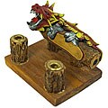 Hand-carved Wood Dragon Pen and Card Holder