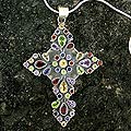 Sterling Silver 'Oriental Cross' Multi-gemstone Necklace (India)