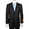 Enzo Men's Non-pleated Solid Black Wool Suit