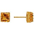 14k Yellow Gold Square Citrine Stud Earrings