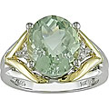 Silver and 14k Gold Green Amethyst Diamond Ring