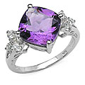 Sterling Silver Genuine Amethyst and White Topaz Silver Ring