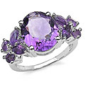 5.35ctw Genuine Amethyst & White Topaz Silver Ring