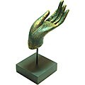 Painted Green Acacia Wood 'Hand of Buddha' Carving
