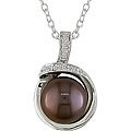 Sterling Silver Diamond and Brown Pearl Necklace (9-10 mm)