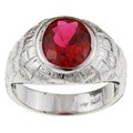 Sterling Silver Men's Red Cubic Zirconia Ring (Size 9)