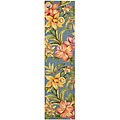 Hand-hooked Blue Paradise Wool Rug (2'6 x 10')