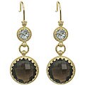 18k Gold Smokey and Blue Topaz Renaissance Drop Earrings