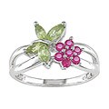 10k White Gold Peridot and Pink Sapphire Floral Ring