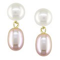 10k Gold White and Pink FW Pearl Earrings (6.5-7 mm)