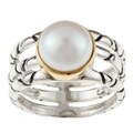 Meredith Leigh Sterling Silver and 14k Gold White Pearl Ring (10 mm)