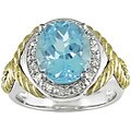 Silver and 14k Gold Diamond and Blue Topaz Ring