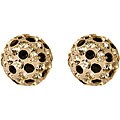 14k Gold Black and White Crystal Ball Earrings
