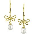 10k Yellow Gold Freshwater Pearl Butterfly Earrings (5-6 mm)