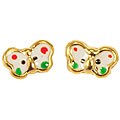 14k Yellow Gold White Enamel Butterfly Earrings