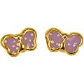 14k Yellow Gold Purple Enamel Butterfly Earrings