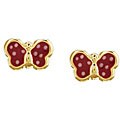 14k Yellow Gold Red Enamel Butterfly Children's Earrings