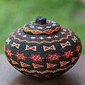 'Buttons and Bows' Beaded Rattan Basket (Indonesia)