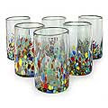 Set of 6 Blown Glass 'Confetti Fiesta' Tumblers (Mexico)