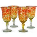 Set of 4 Blown Glass 'Sun Celebration' Goblets (Mexico)