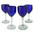Set of 4 Blown Glass 'Cancun Night' Wine Glasses (Mexico)