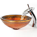 Kraus Copper Glass Vessel Sink and Waterfall Faucet Chrome
