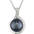 Sterling Silver Black Pearl and Diamond Necklace (9-10 mm)
