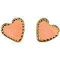 14k Yellow Gold Pink Enamel Heart Earrings