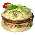Limoges Hand-painted 3D Rose Bud on Round Keepsake Box