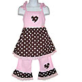 AnnLoren Girl's Baby Doll Polka Dot Capri Set