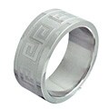 Steel Etched Greek Key Design Ring