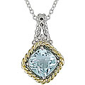 Silver and 10k Gold Blue Topaz and Diamond Necklace