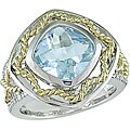 Silver and 10k Gold 1/10ct TDW Blue Topaz Ring